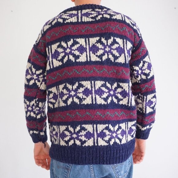 VTG '80S Rey Wear Purple Maroon Wool Cottagecore Chunky Knit Crewneck Sweater XL - Picture 2 of 12